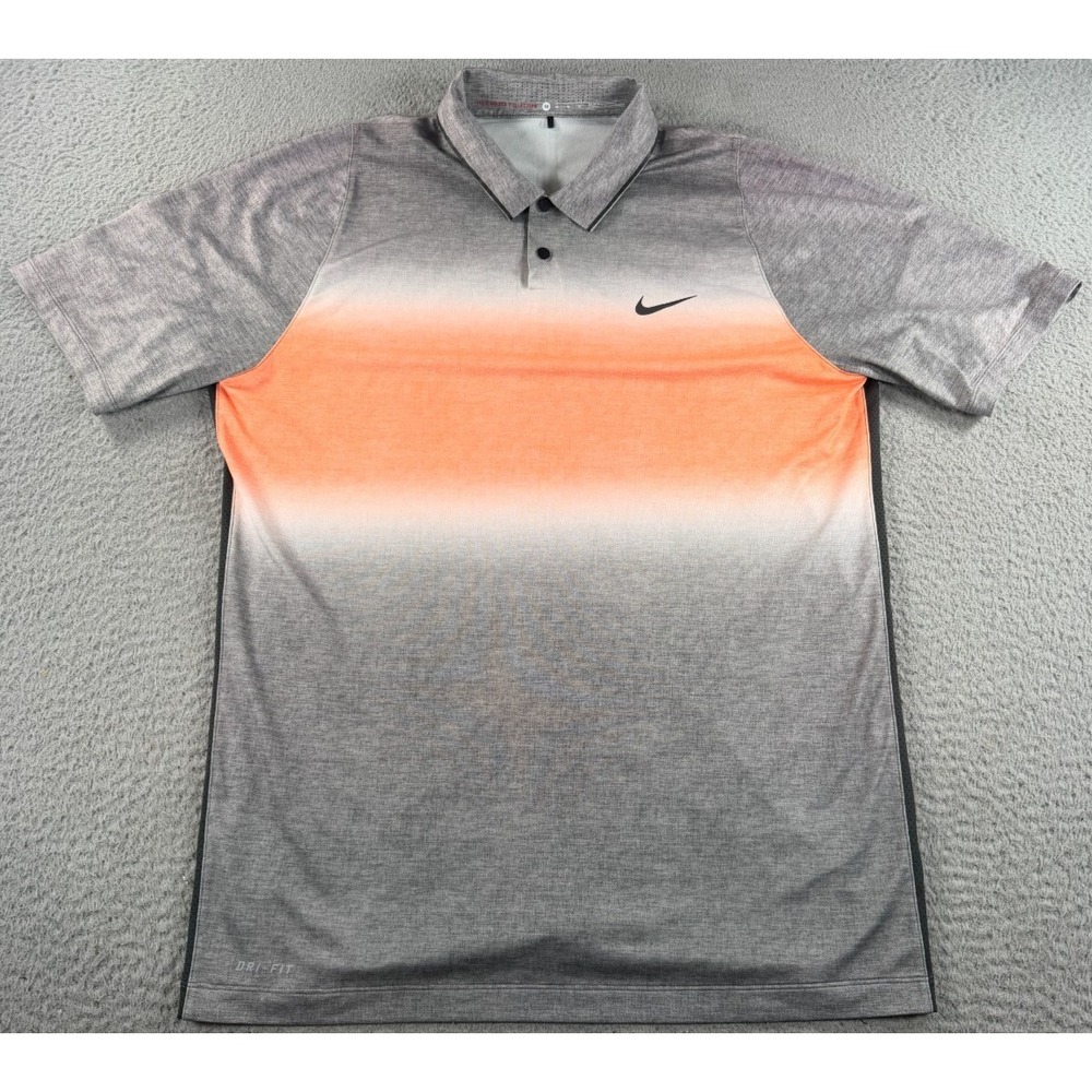 Nike Tiger Woods Polo Shirt Men Medium Gray Golf Velocity Glow Stripe 685861-021